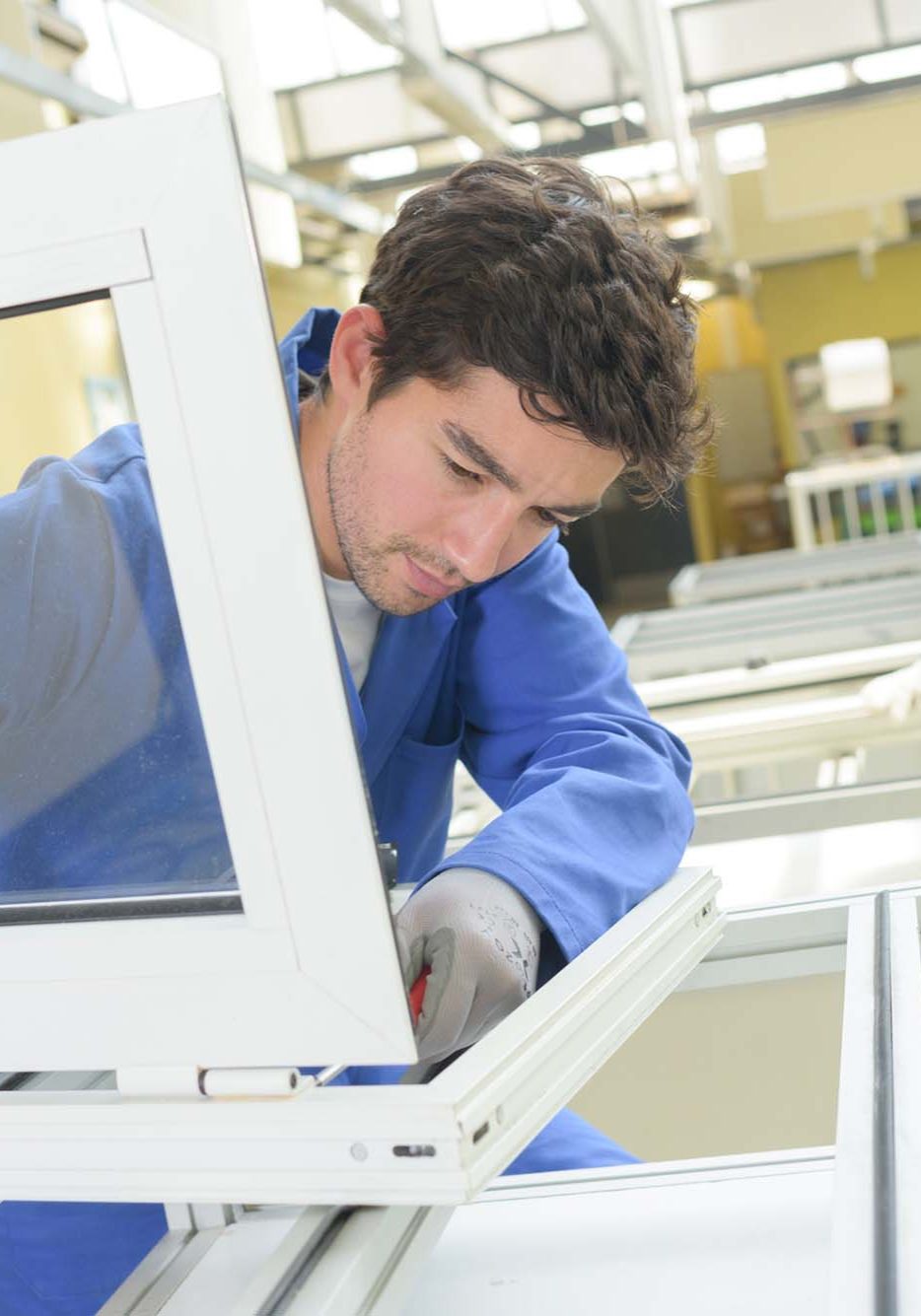 Man making pvc window production